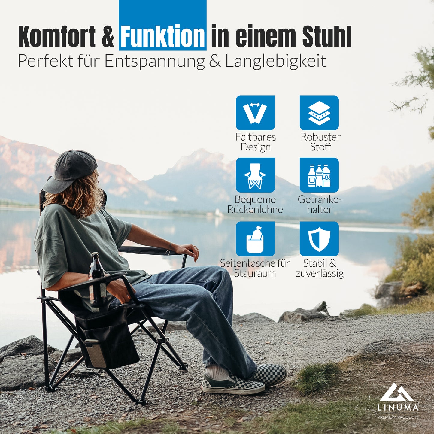 LINUMA® Faltstuhl LUXUS PRO Campingstuhl