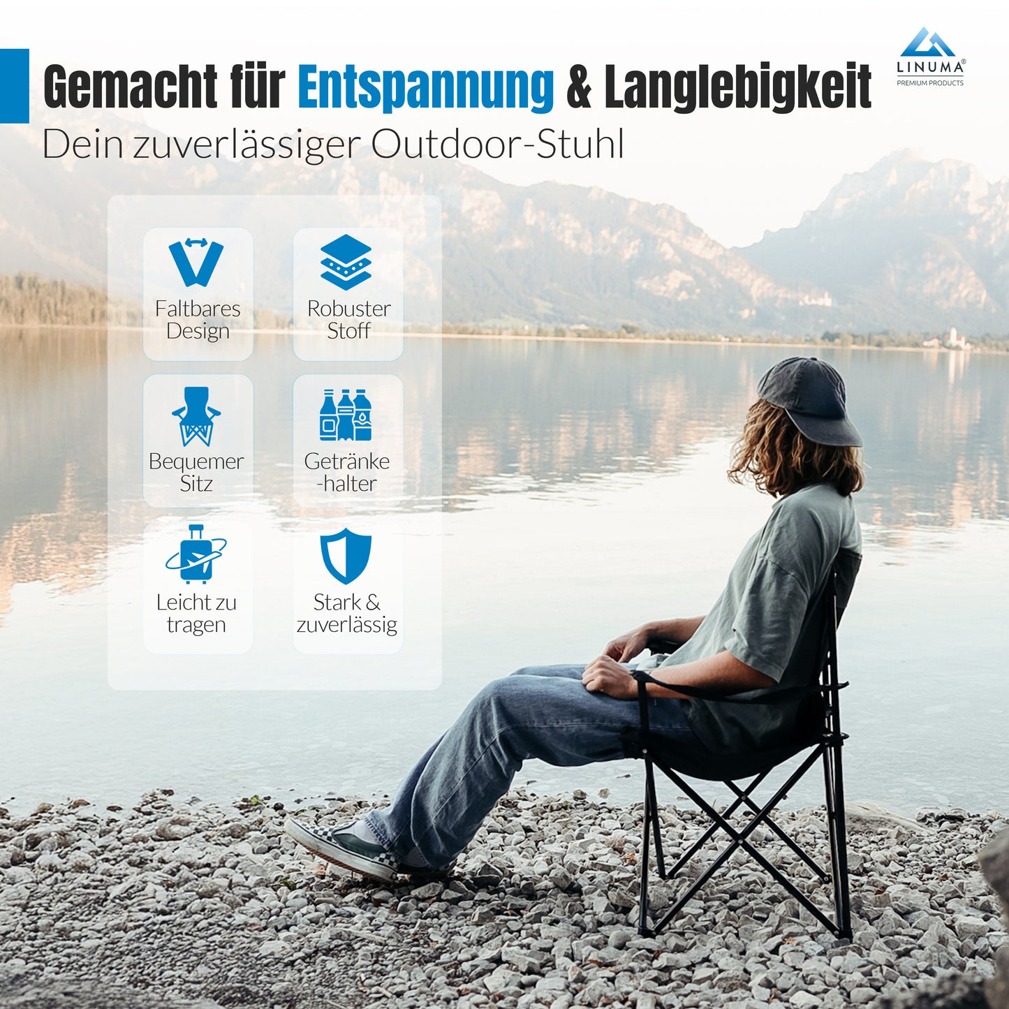 LINUMA® Campingstuhl Schwarz