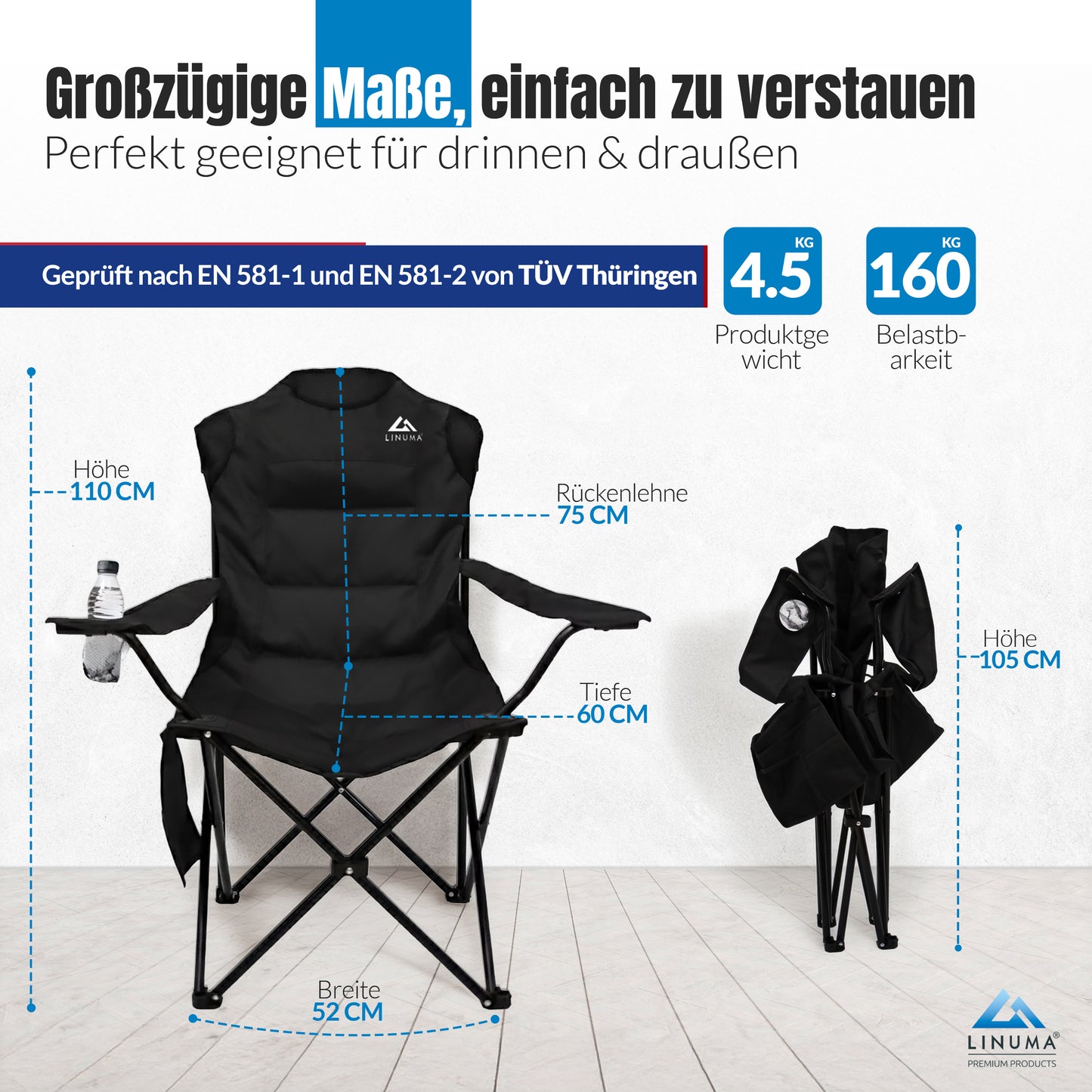 LINUMA® Faltstuhl LUXUS PRO Campingstuhl