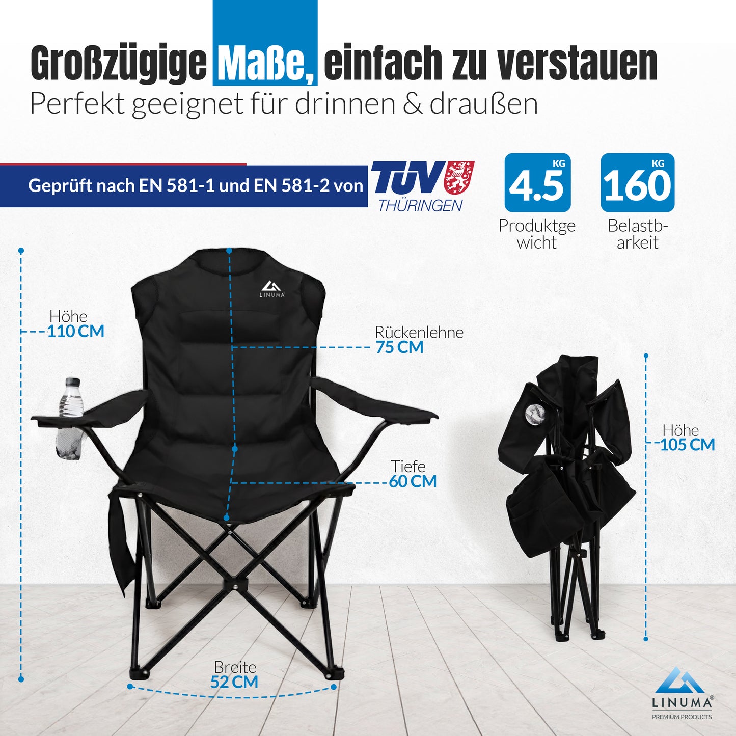 LINUMA® Faltstuhl LUXUS PRO Campingstuhl