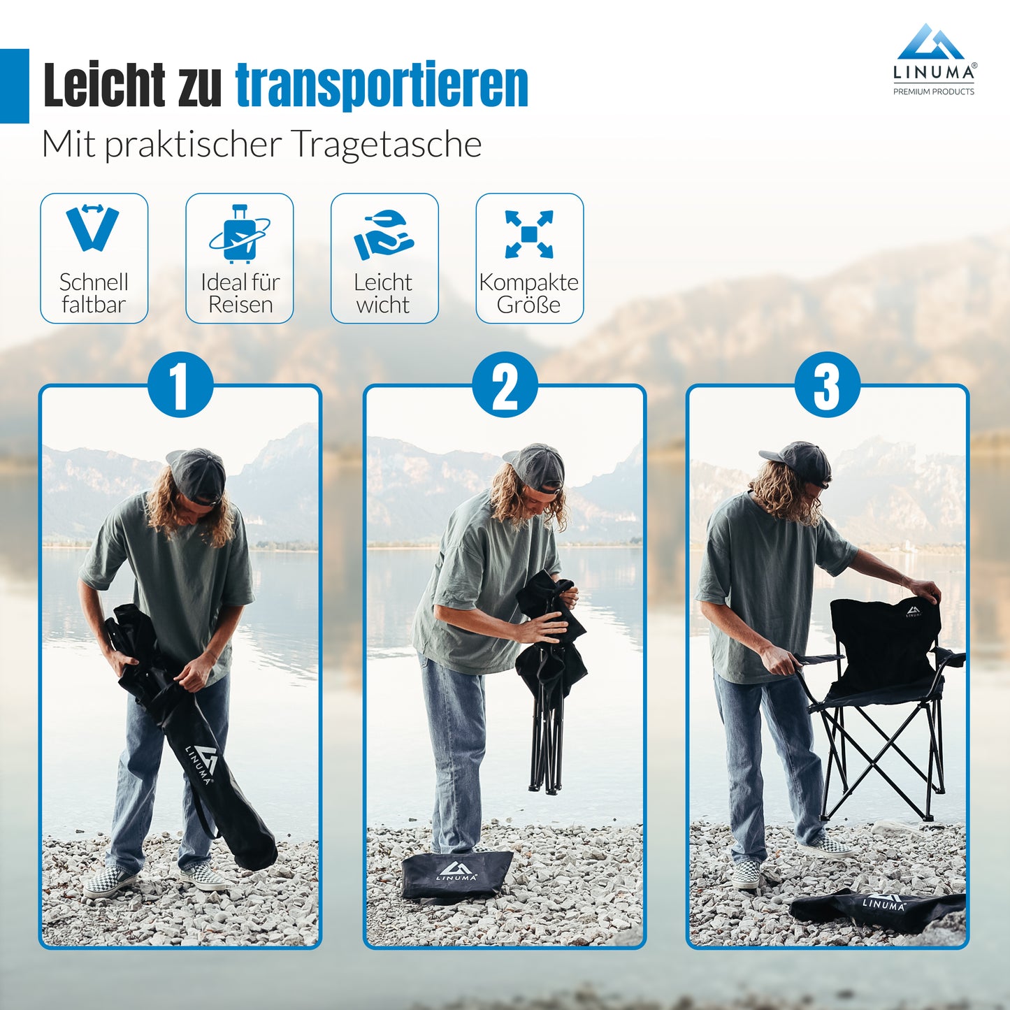 LINUMA® Campingstuhl Schwarz