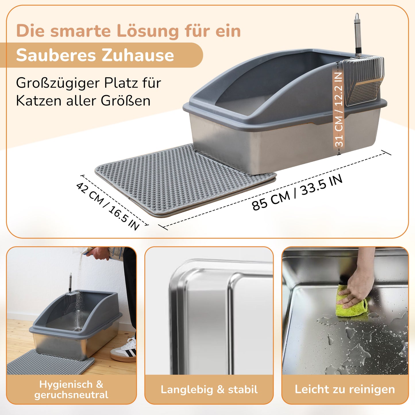 LINUMA® Edelstahl Katzentoilette