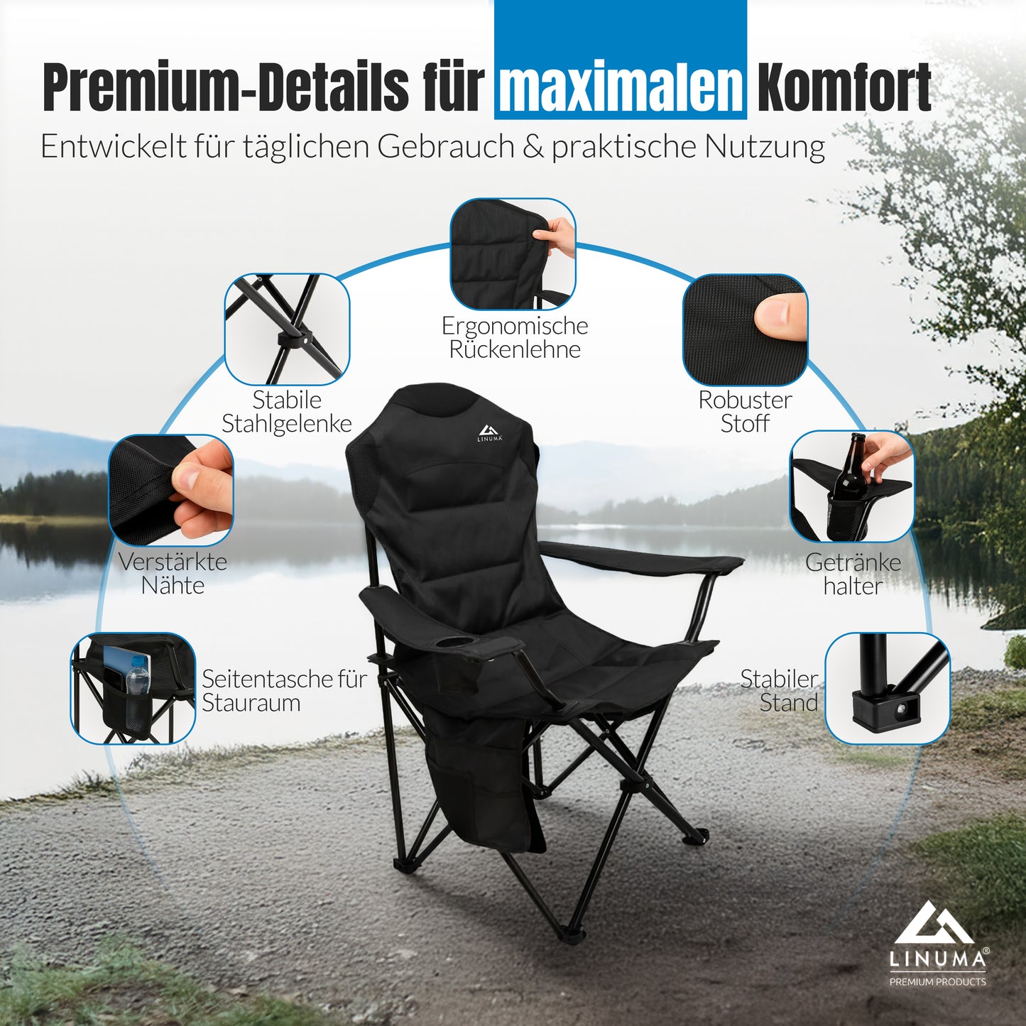 LINUMA® Faltstuhl LUXUS PRO Campingstuhl