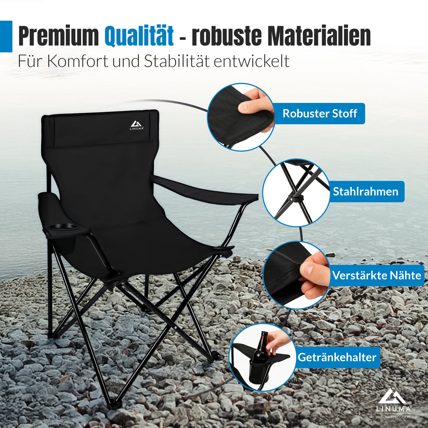 LINUMA® Campingstuhl Schwarz