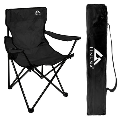 atu campingstuhl LINUMA® Faltstuhl SCHWARZ Campingstuhl Anglerstuhl mit Getränkehalter & Tragetasche - Anglersessel klappbar