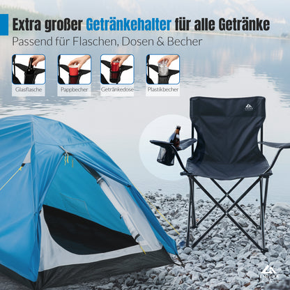 atu campingstuhl LINUMA® Faltstuhl SCHWARZ Campingstuhl Anglerstuhl mit Getränkehalter & Tragetasche - Anglersessel klappbar